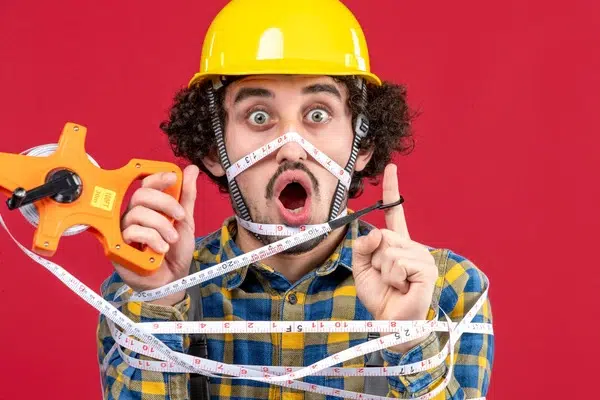 Man looking perplexed while holding DIY tools and staring at unfinished project